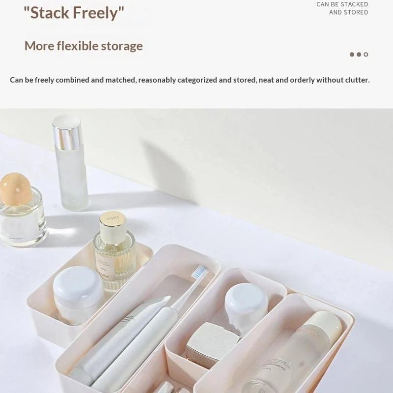 7Pcs Drawer Organizer Set, Plastic Cosmetic And Skincare Storage Boxes With Dividers For Vanity, Desktop,And Drawer Organization