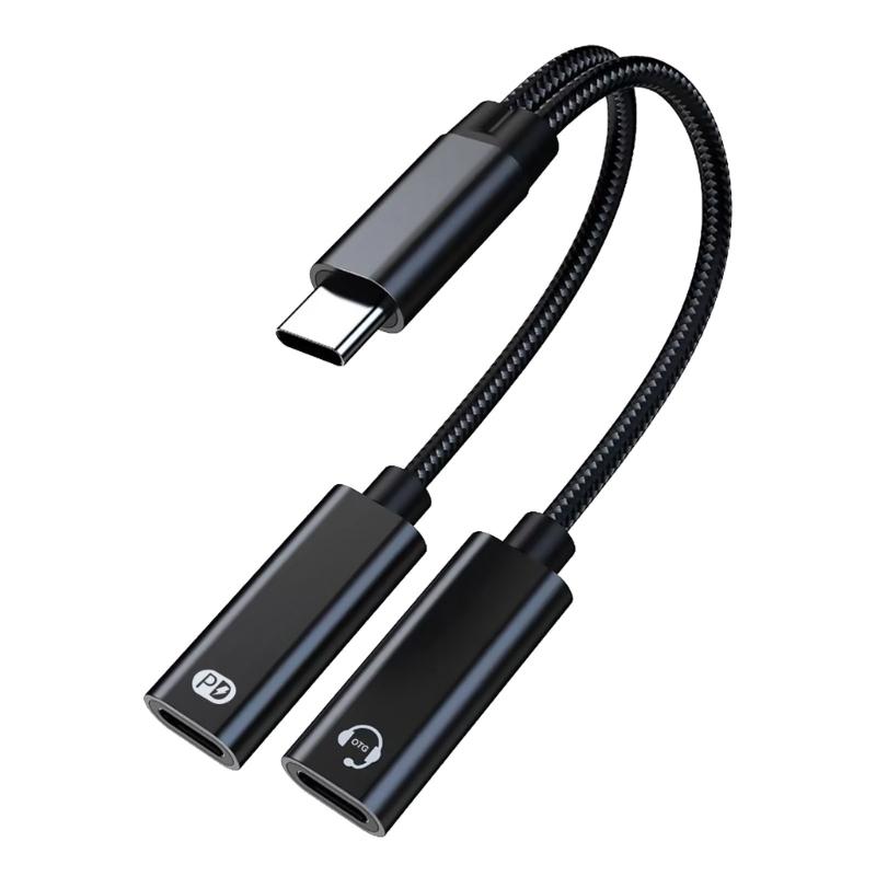 Rozdzielacz USB C 1 na 2 Wyjścia Podwójny Adapter Ładowania Słuchawek USB C Typ C Adapter Dźwięku Kabel Szybkiego Ładowania PD60W