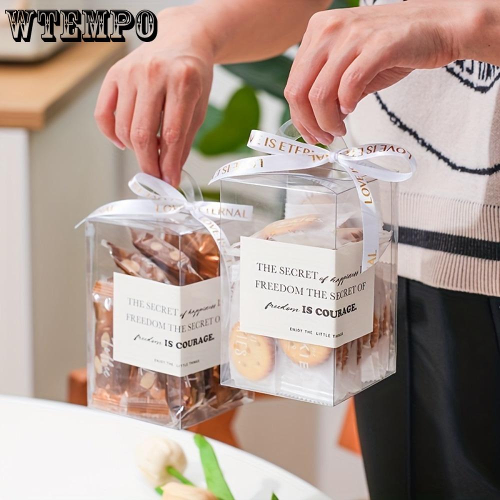 10pcs Clear Tote Bag with Stickers PET Gift Box Transparent Square Gift Box for Halloween Anniversaries Parties Weddings Valentines and Celebrations