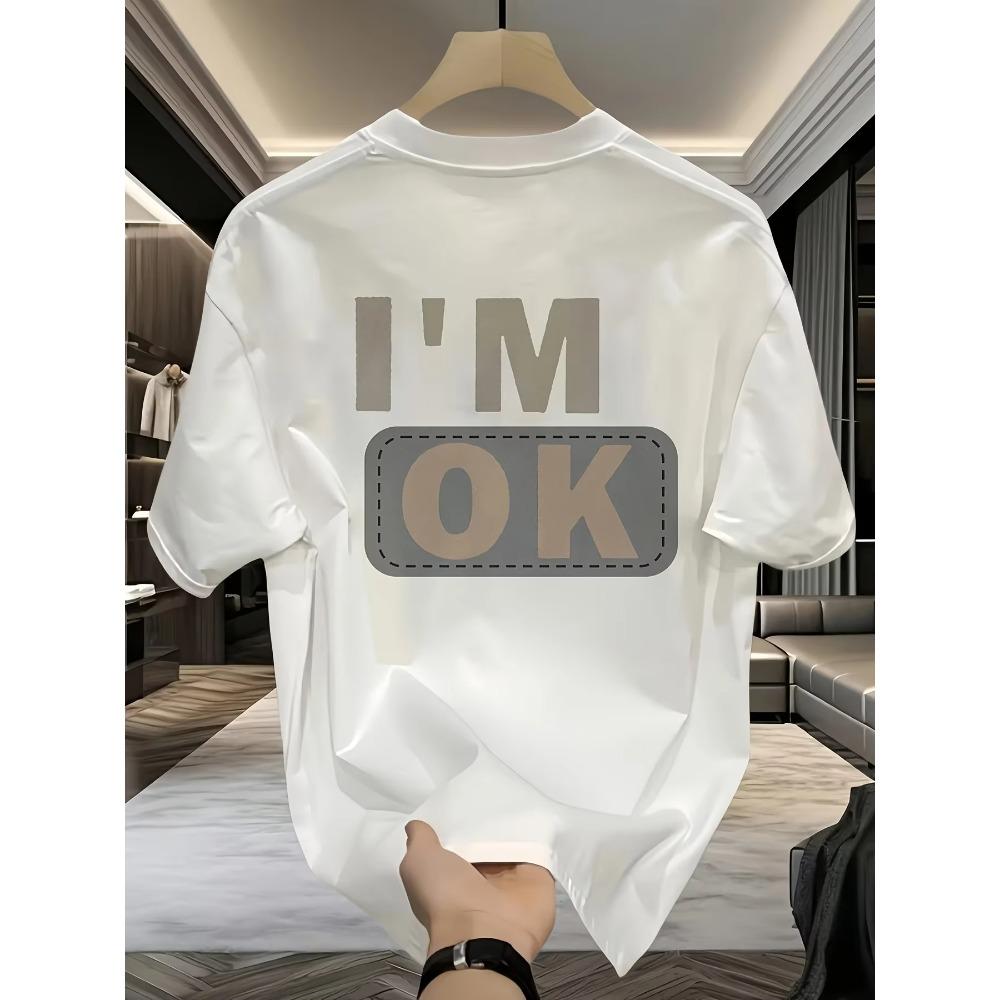 Men's summer 100 cotton fashionable casual sports loose fashion I'm OK letter printed round neck short sleeved T-shirt top