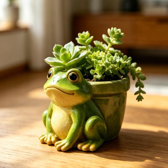 Frog Flowerpot, Decorative Resin Frog Planter, Fade-Resistant Herb Pot Garden Accent, for Home Decoration