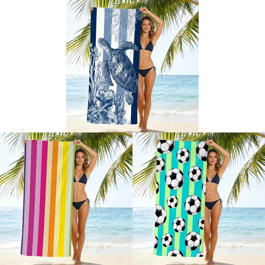 Polyester Stripe Pattern Beach Towel With Quickdry Technology For Vacation And Pool Use