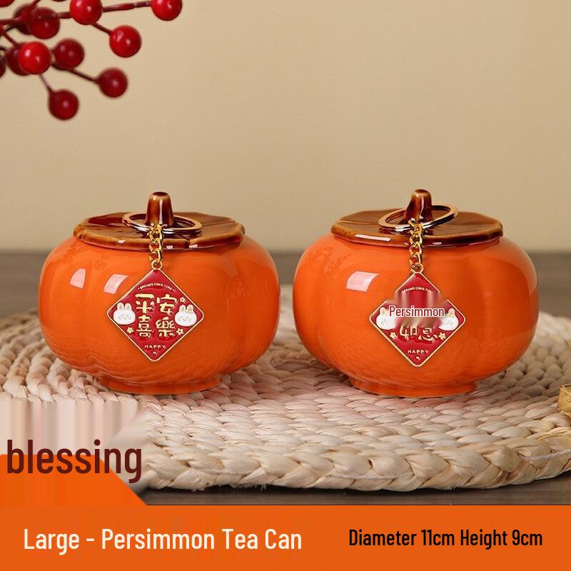 Ruyi Persimmon Ceramic Tea Can: Sealed Canister for Tea, Home Decor & Wedding Souvenir