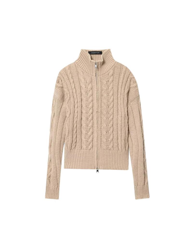 2025 Trendy European & American Zippered Stand Collar Cable Knit Cardigan
