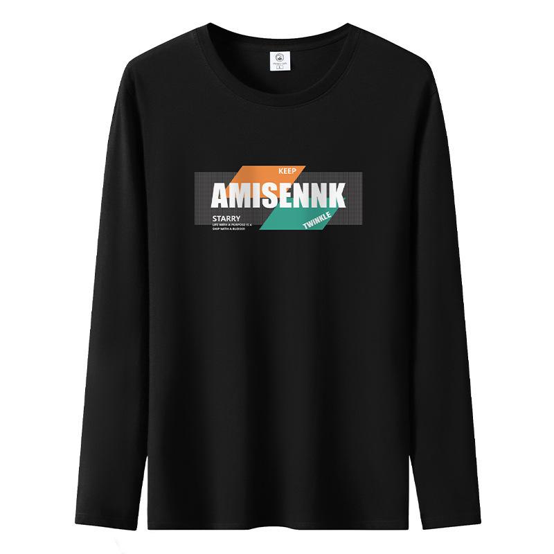 

S-5XL Мужская футболка с длинными рукавами из чистого хлопка, большой размер, с круглым вырезом S чёрный