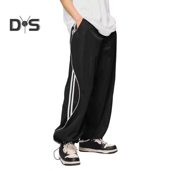 

Брюки унисекс Ретро Американский стиль Уличная одежда Тонкие боковые карманы Эластичная талия Широкие штаны Сплошной цвет Спортивные штаны для тренировок в тренажерном зале Длинные брюки XL чёрный