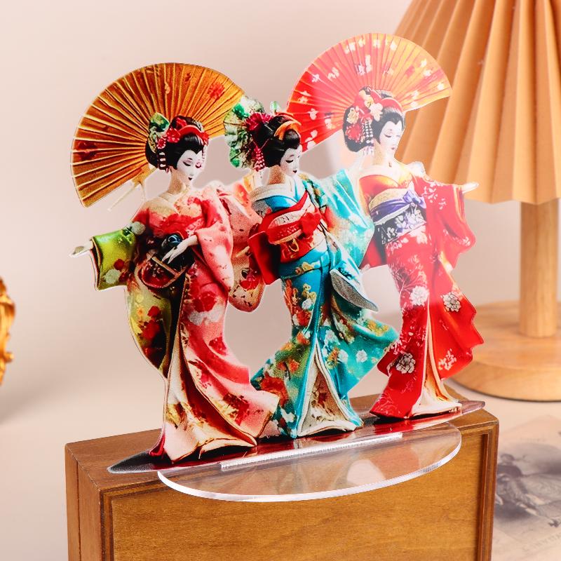 Japanese Geisha Statue Acrylic Lightweight Tabletop Ornament Creative Traditional Decor for Office Home Workspace Accent