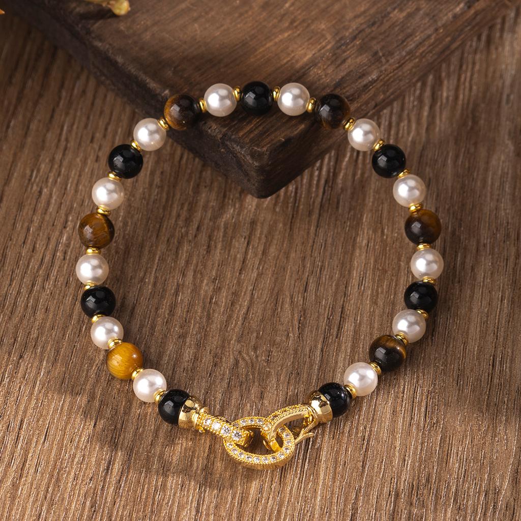Naturstein-Perlenkette, Perlen-Tigerauge-Armband, hochwertiger Schmuck, Halsketten-Armband-Set