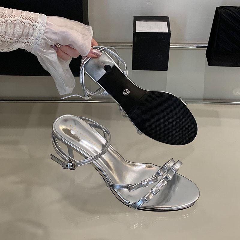 Fashion Fashion Round Toe Footwear Ladies Thin Heels Sandals Shoes Luxury Female Butterfly-Knot Elegant Women Heeled Sandals Shoes