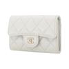 CHANEL 24S Vertical Gold Label Double C Logo Quilted Pattern Shiny Grain Calfskin with Gold Metal Card Bag Women's Light Grey