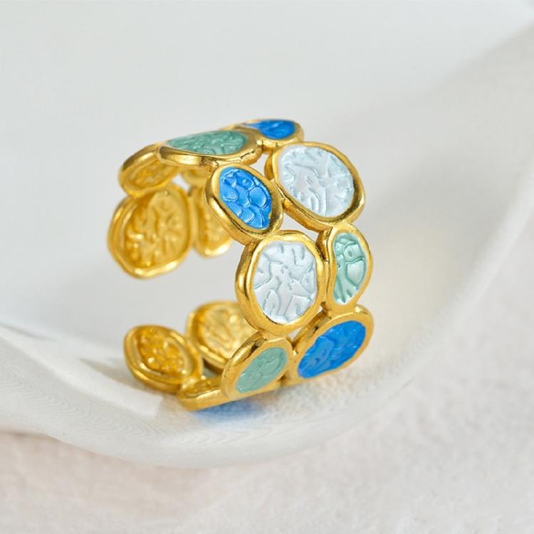 Modischer Offener Ring mit zwei Ebenen aus Edelstahl, Verstellbarer Schmuck, Einzigartiges Kreisförmiges Design, Für den täglichen Gebrauch, Geschenk