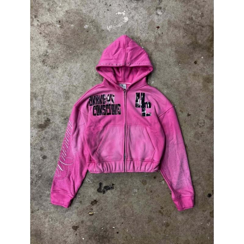 Conjunto de Sudadera con Capucha y Mangas Largas Estampado Rosa Estilo Y2K Pantalones de Pierna Ancha Holgados Atuendo Streetwear para Mujer Otoño