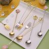 Handle Spoon Five-Pointed Star Gold-Plated Dessert Coffee Tea Long Handle Kitchen Supplies Mixing Spoon Set Heart-Shaped Pendant