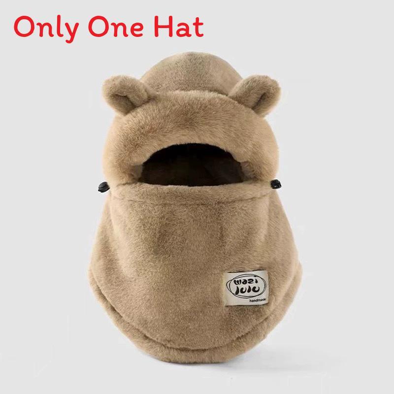 Panda Plush Hat For Winter Cycling Warm Windproof Faux Fur Beanie For Commuters
