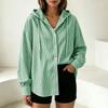 Women's Long Sleeve Hooded Shirt, Striped Loose Fit Casual Blouse