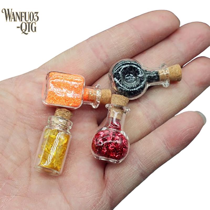 Hot 4Pcs Dollhouse Simulation Magic Potion Mineral Bottle Potion Mini Cork Glass Vials Halloween Decor Model Holiday Accessories
