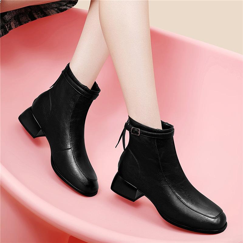 

Thick-soled Martin boots women s autumn and winter new velvet temperament short boots British style versatile thin boots leather boots cotton shoes 35