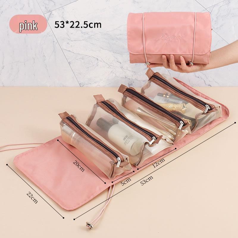 

4-in-1 Detachable Makeup Bag: Multifunctional, Foldable, Minimalist Travel Cosmetic & Toiletry Organizer for Women розовый