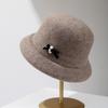 Autumn and Winter Solid Color Pearl Bow Wool Top Hat Women's Simple Daily Commute Shows Small Face Versatile Basin Hat Niche