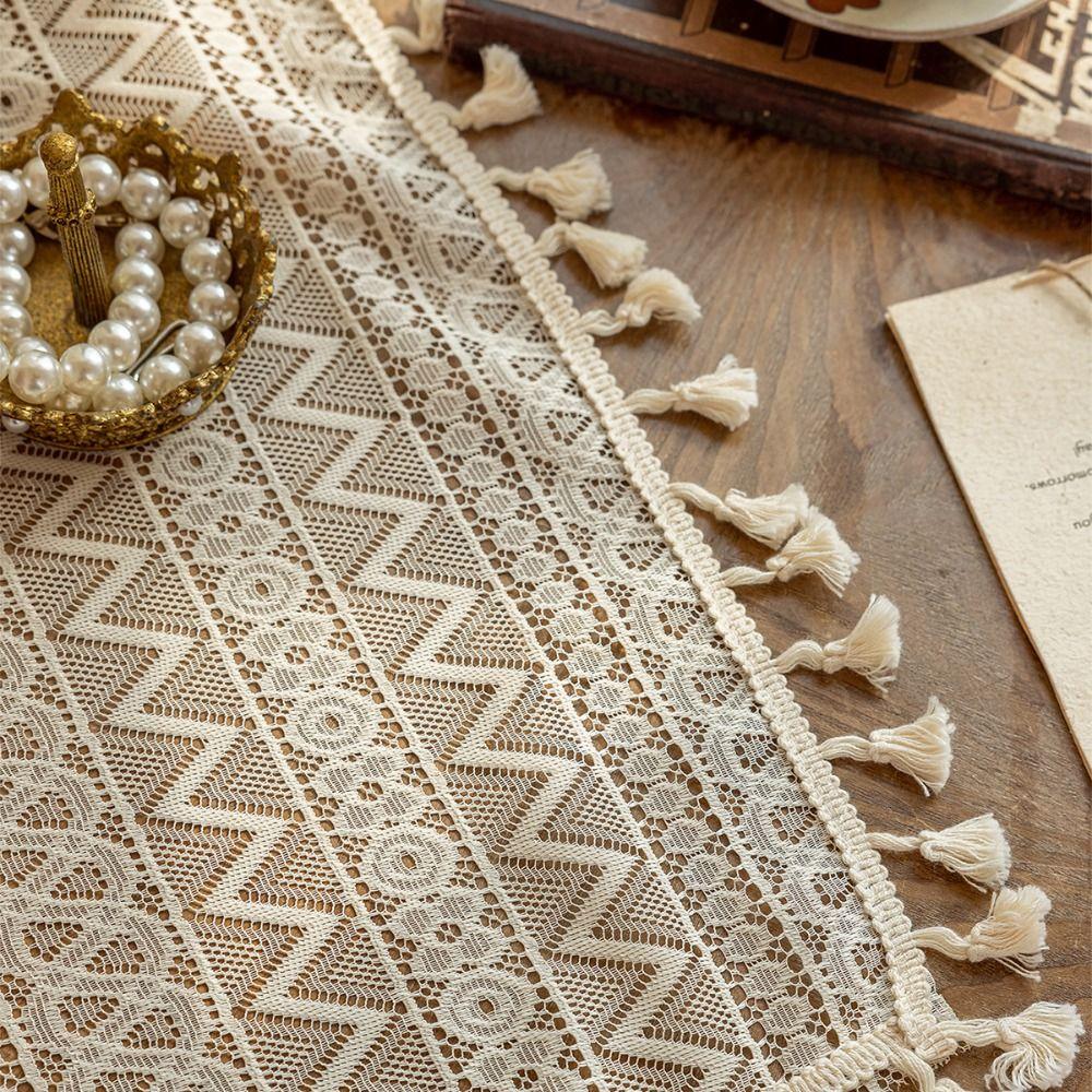 Koronkowa Siatka Okienna w Stylu Boho 140m Zasłona z Frędzlami Retro Woal Tiulowe Zasłony Dekoracja Domu