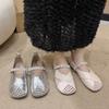 Mary Jane Shoes Children's Flat Silver Summer Hollow with Skirt One Pedal Weaving 2025 New Evening Single Shoes