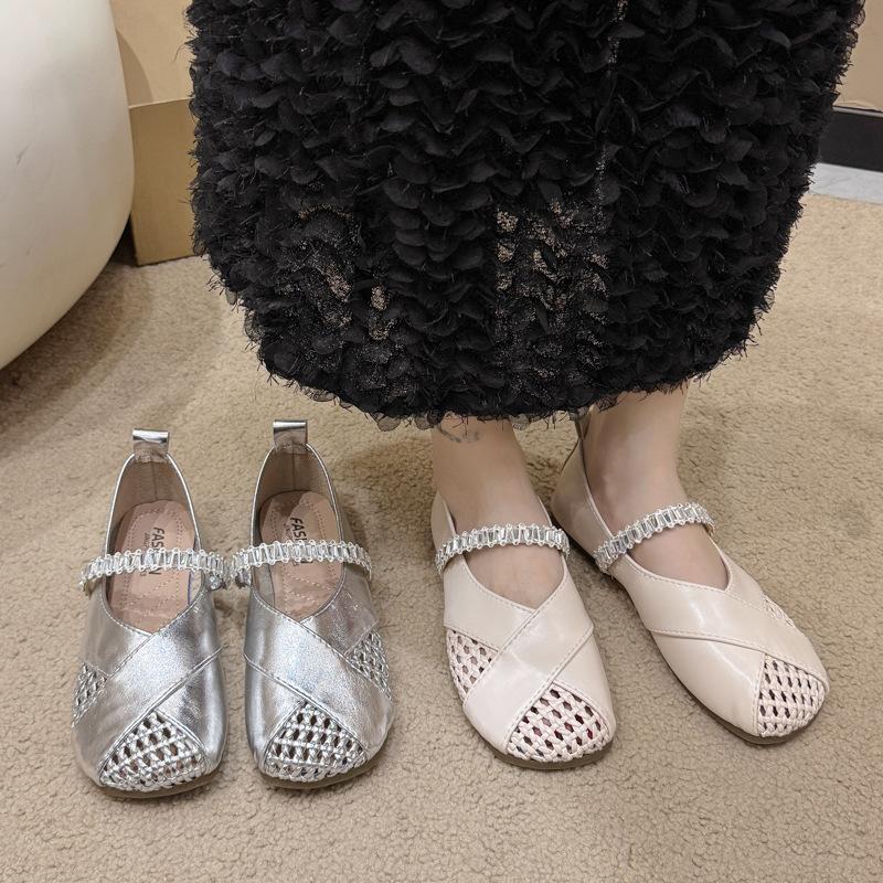 Mary Jane Shoes Children's Flat Silver Summer Hollow with Skirt One Pedal Weaving 2025 New Evening Single Shoes