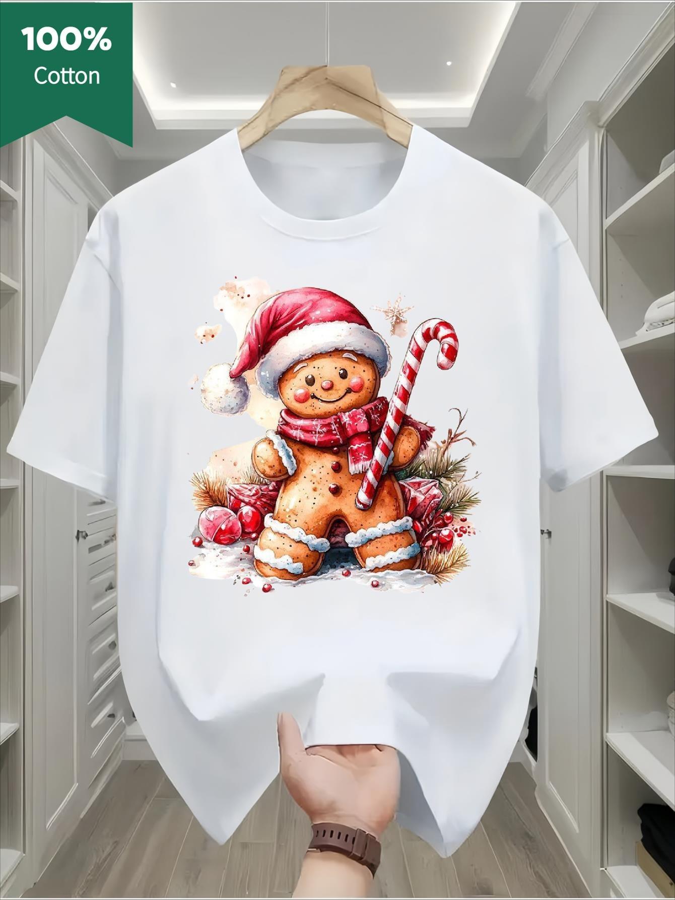 

T-Shirt y2k 1pc Gingerbread Santa T White XL
