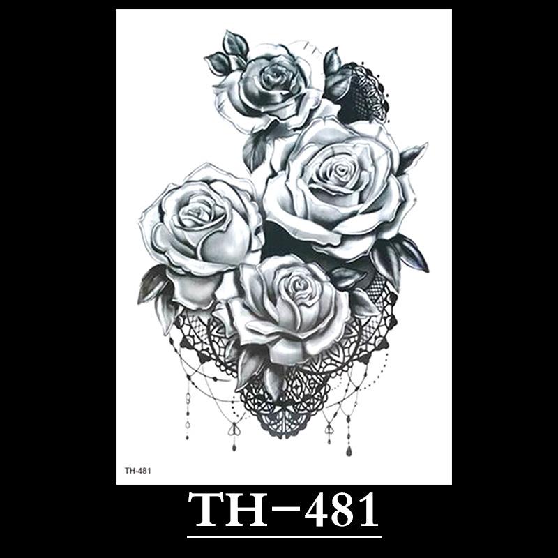 Flower Arm Tattoo Sticker, Half Arm Waterproof Tattoo Sticker, Sketch Line Tattoo Sticker Tattoo