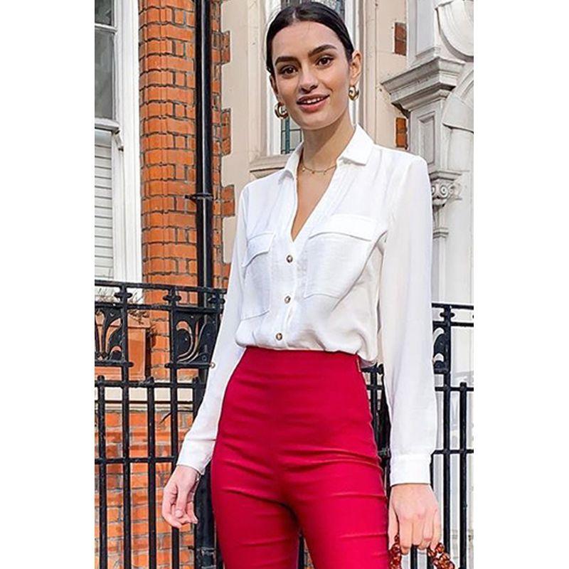 

Fashion Fashion Blogger Hipster s Indispensable Classic Item V-neck Casual Tops Loose Slim Looking White Shirt V Neck 2 Pocket White Shirt L