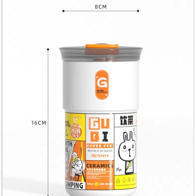 2025 New Fashion Thermal Water Bottle Ceramic Coffee Insulated Cup Portable In Car Dual Drinking Straw Cold Cup Thermal