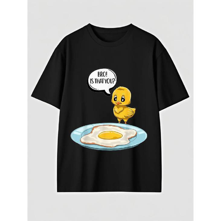 Funny Breakfast Graphic Tee - Cute Chicken & Fried Egg  Bro Is That You  Shirt - Soft Breathable Fabric for Men, Teens, Adults - Casual Everyday & S чёрный