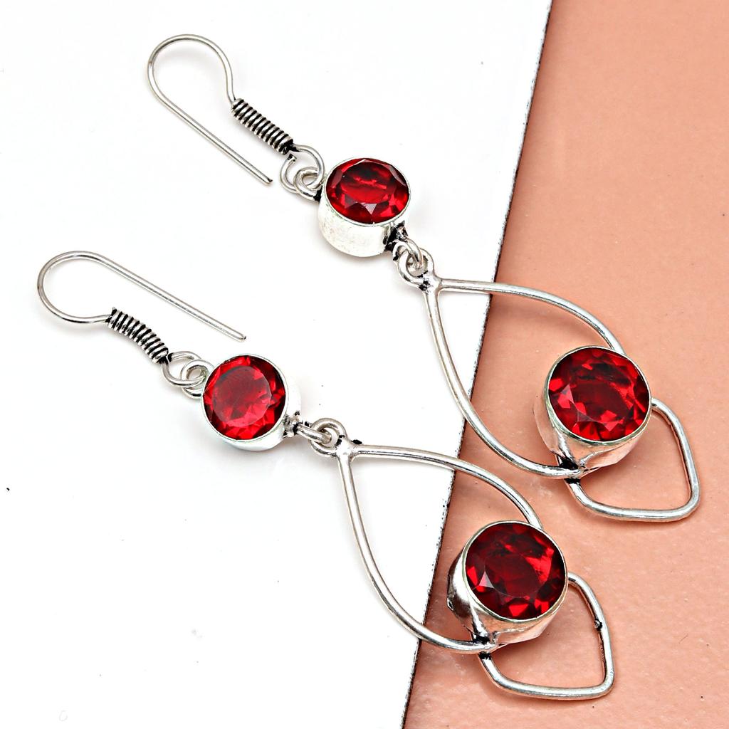 925 Mozambique Silver Sterling Garnet Earring Gemstone Jewelry Handmade