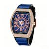 Men's Quartz Watch - Barrel-Shaped Starburst Silicone Strap Watch, Vintage Large Dial Quartz Watch with Boat Embellishments and