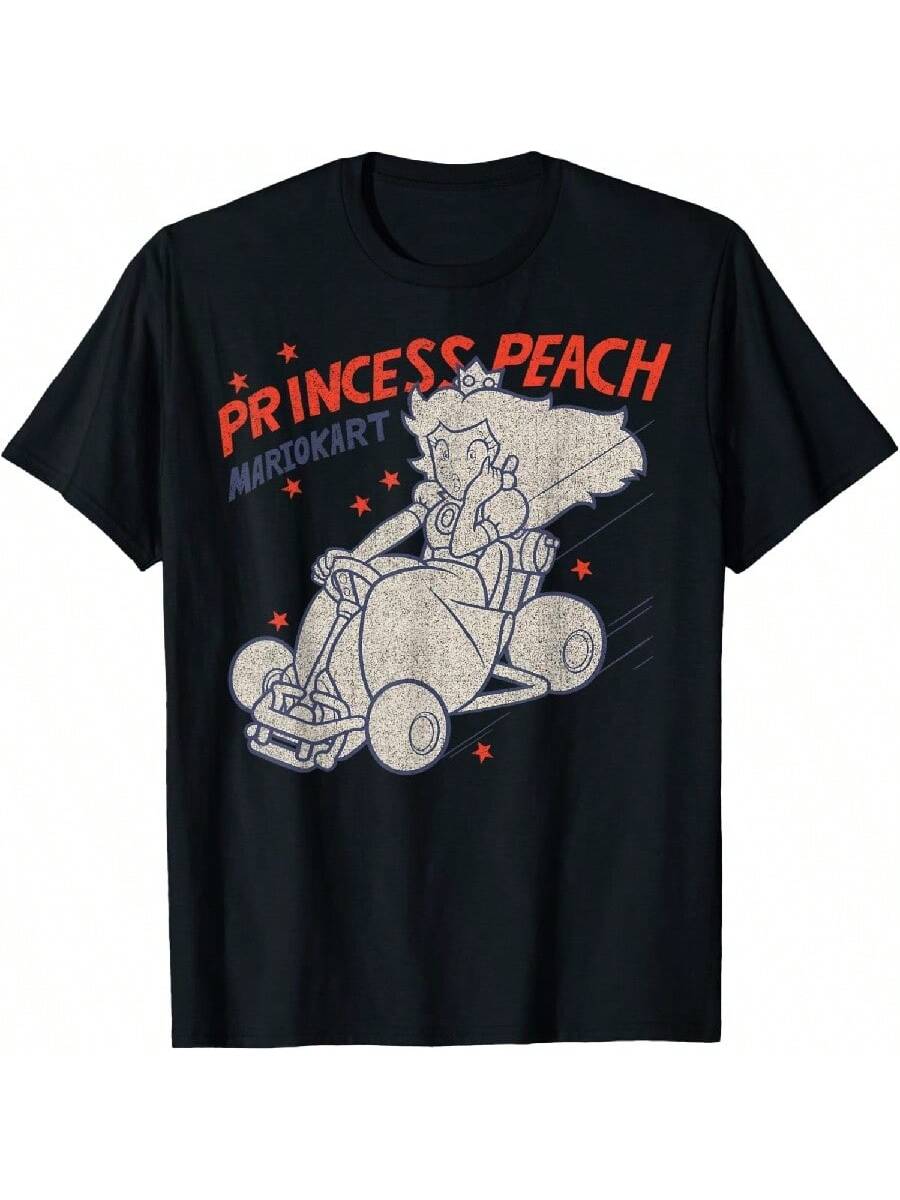 

Marios Kart Princess Peachs Surprised Outlined Poster T-Shirt XXXXXL чёрный