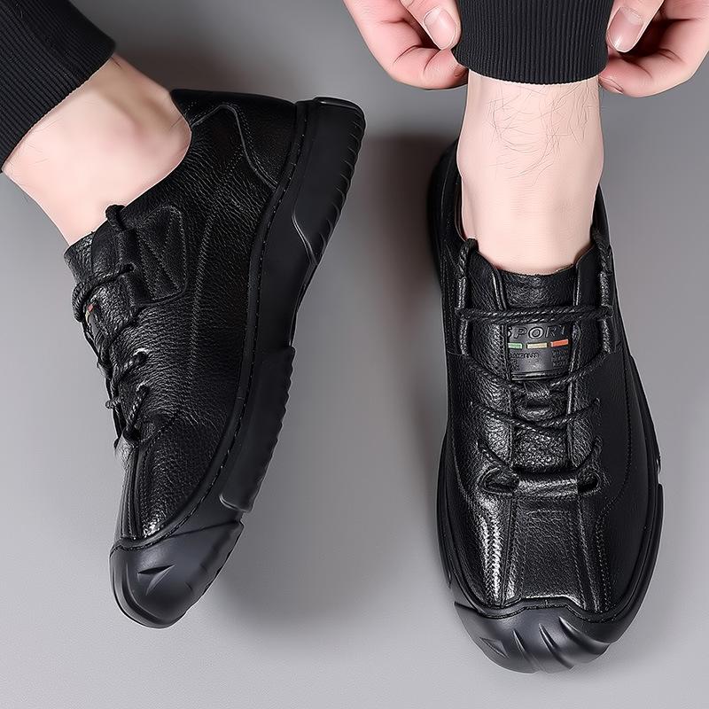 Spring men's shoes first layer cowhide bag head daily outdoor leisure leather shoes men's lace-up handmade hiking shoes versatile