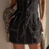 Vintage Contrast Stitch Black Denim-look Mini Skirt Slim Fit 2026