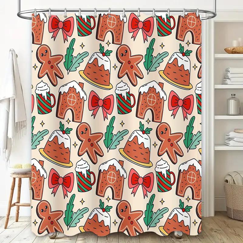 Christmas Shower Curtain Decor Bathroom Accessories Christmas Party Supplies Home Decorations Festive Red Green White Pattern