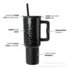 Cross-Border 304 Stainless Steel Leopard Print 40-Ounce Ice Cup with Handle and Straw, High-Quality Car-Mounted Large-Capacity Thermos Cup