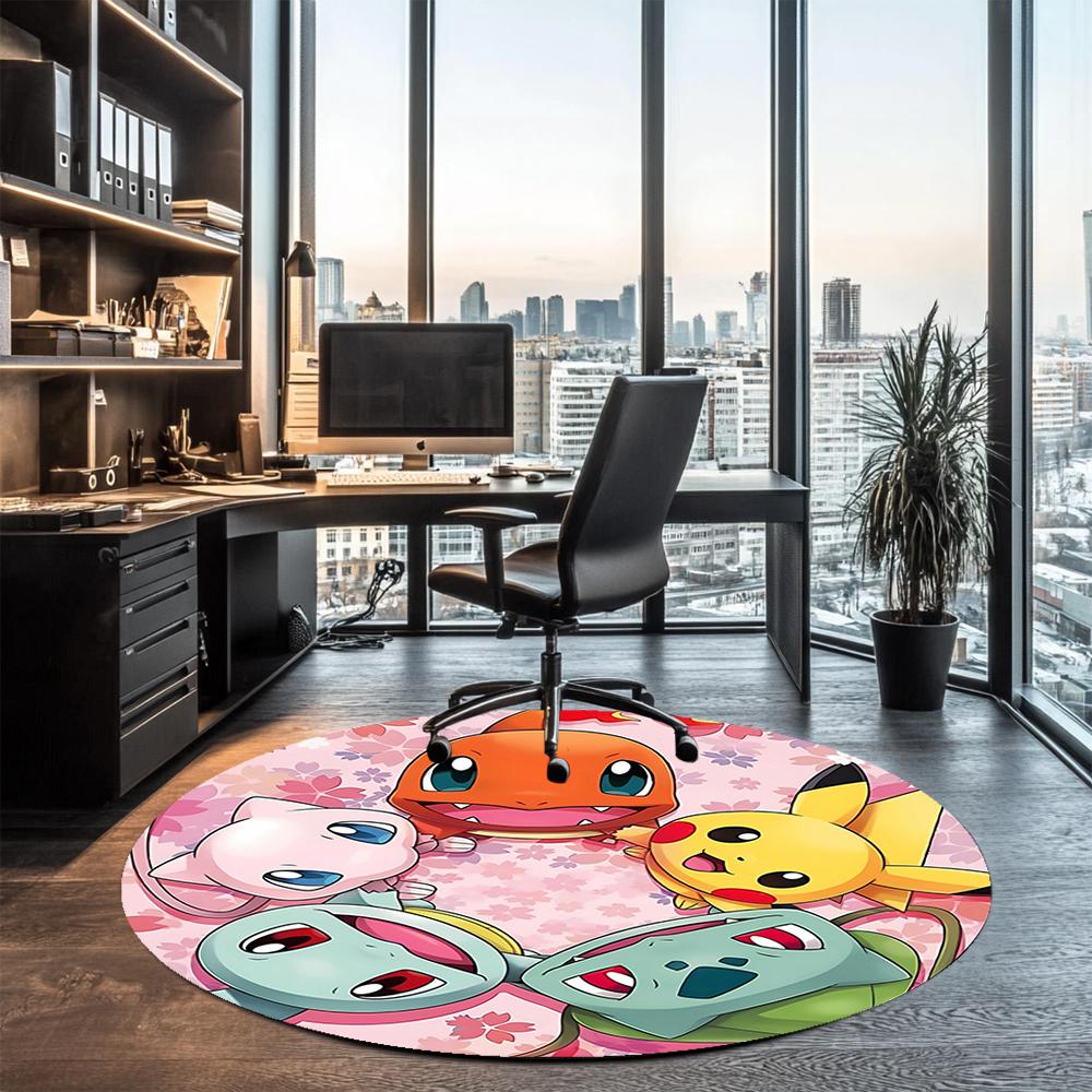 Pokémon Printed Round Rug Carpet Chair Rug Area Rug Entryway Doormats,for Office Chair Living Room Bedroom Kitchen Room.