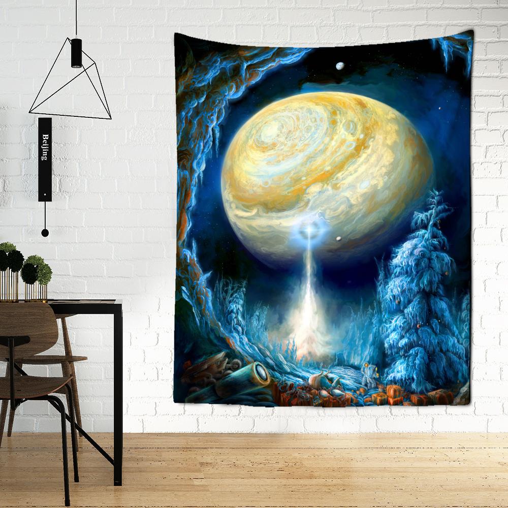 Starry Sky Planet Tapestry Wall Hanging Psychedelic Hippie Mysterious Universe Tapiz Background Cloth Home Decor