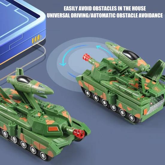 Electric Transforming Robot Car Toy with Music Light Automatic Obstacle Avoidance Deformation Tank