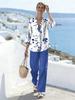 1116 European and American 1D printed women's suit resort style loose long-sleeved shirt casual trousers beach fashion trend
