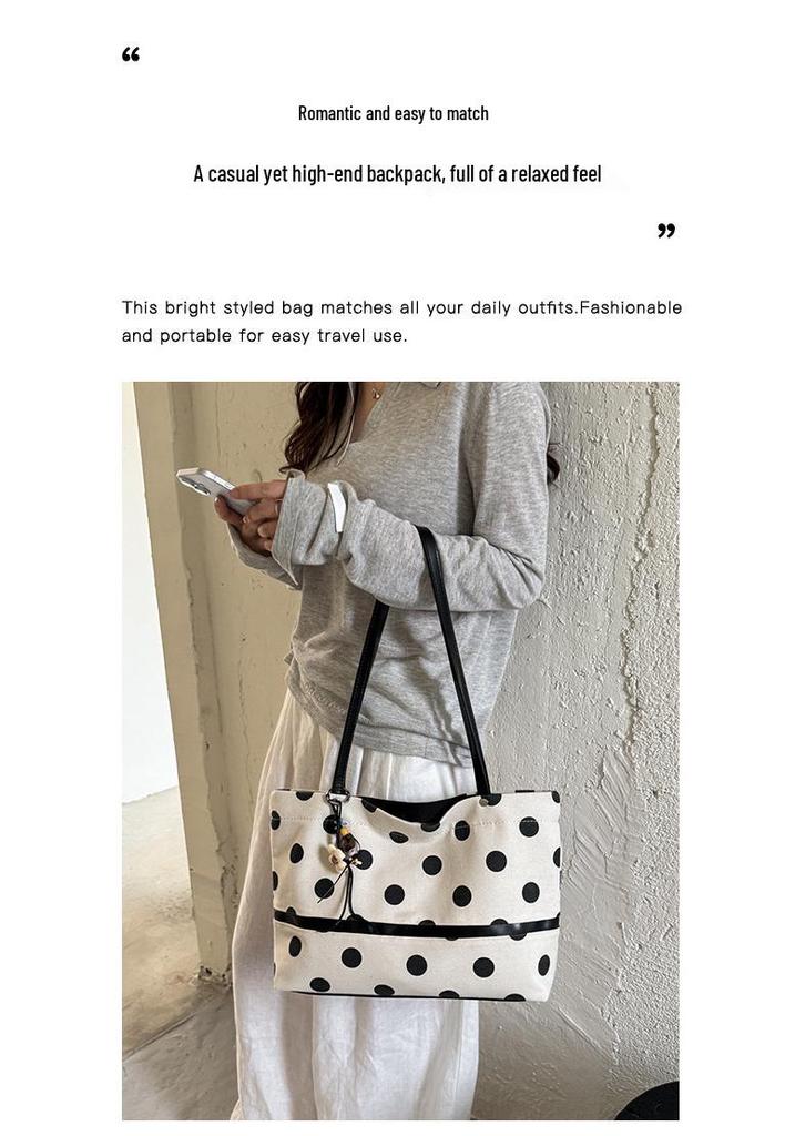 2026 New Korean Casual Polka Dot Tote: Versatile, Large-Capacity Underarm Shoulder Bag