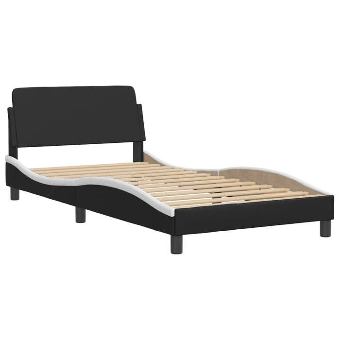 VidaXL Cadre de Lit et Tête de Lit, Lit Rembourré avec Sommier à Lattes, Lit Simple avec Pied Chambre, Noir et Blanc 100x200 373143