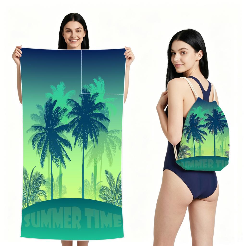 2 in 1 Microfiber Quick Dry Beach Towel Bag Convertible Foldable Printed Bath Towel Backpack