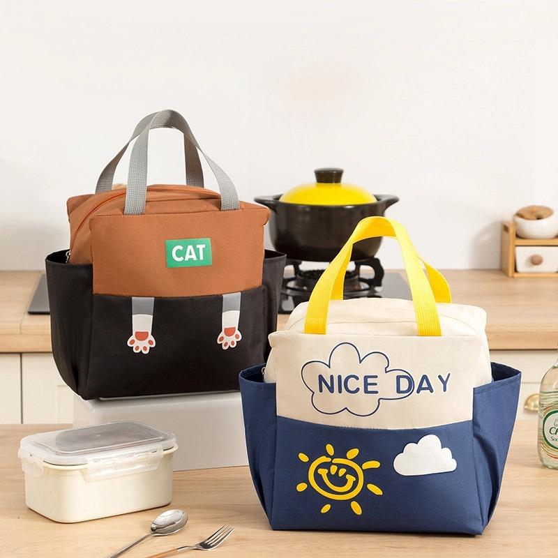 New Thickened Insulated Lunch Bag with Double Side Pockets for Travel, Outdoor Picnic, Office Workers, and Students