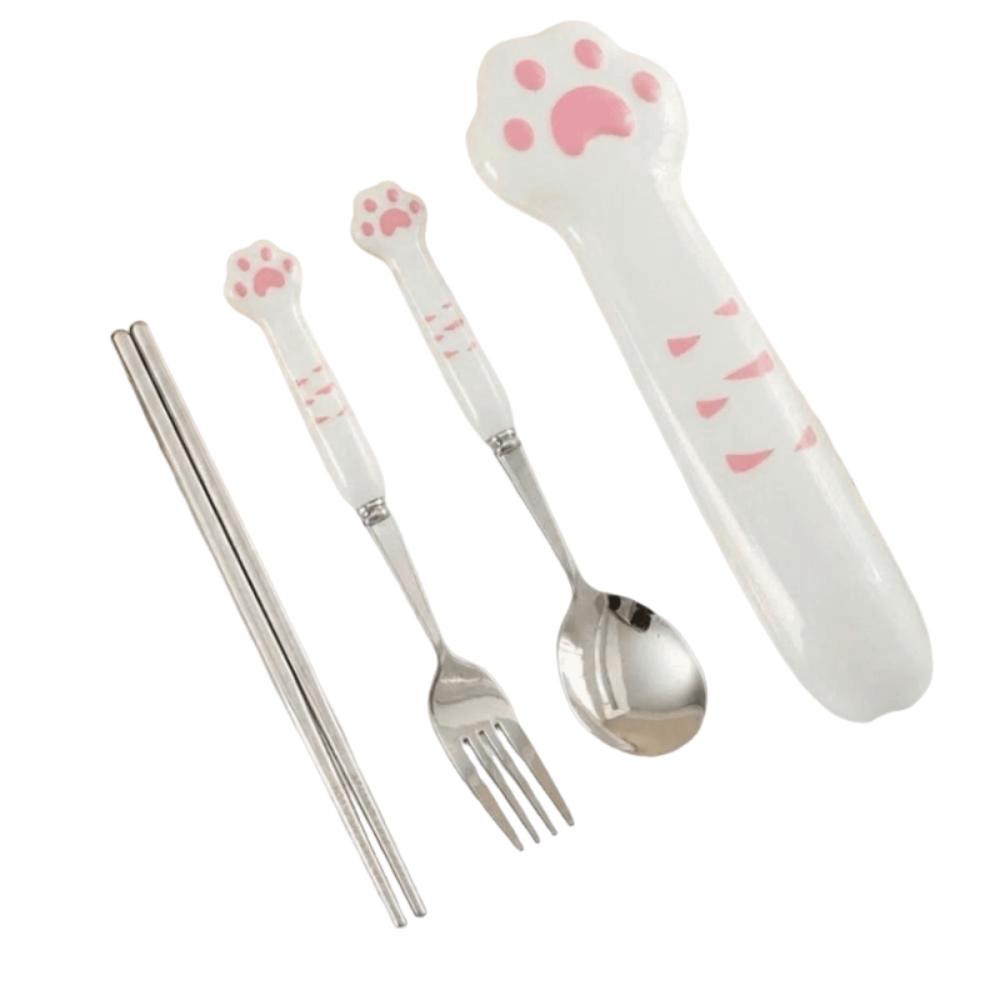 Reusable Stainless Steel Fork Spoon Portable Fork Spoon Set Boxed Tableware  Outdoor Camping розовый