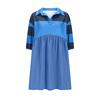 Women Babydoll Dress Striped Colorblock Pleated Oversized Short Sleeve Collar T-Shirt Dress