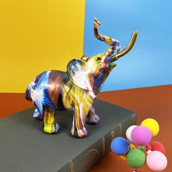 Creative Elephant Shape Statue Graffiti Pattern Good Luck Figure Synthetic Resin Display Mold Office Decor