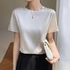 Silk T-shirt for Women Spring and Summer Short Loose Round Neck Solid Colour Inner Temperament Short-sleeved T-shirt Tops